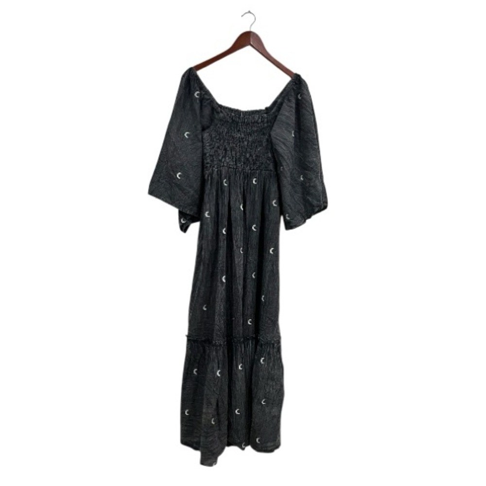 NEW EARTHBOUND Light Gray Embroidered Crescent Smocked Maxi Dress Size: Small - Picture 5 of 15